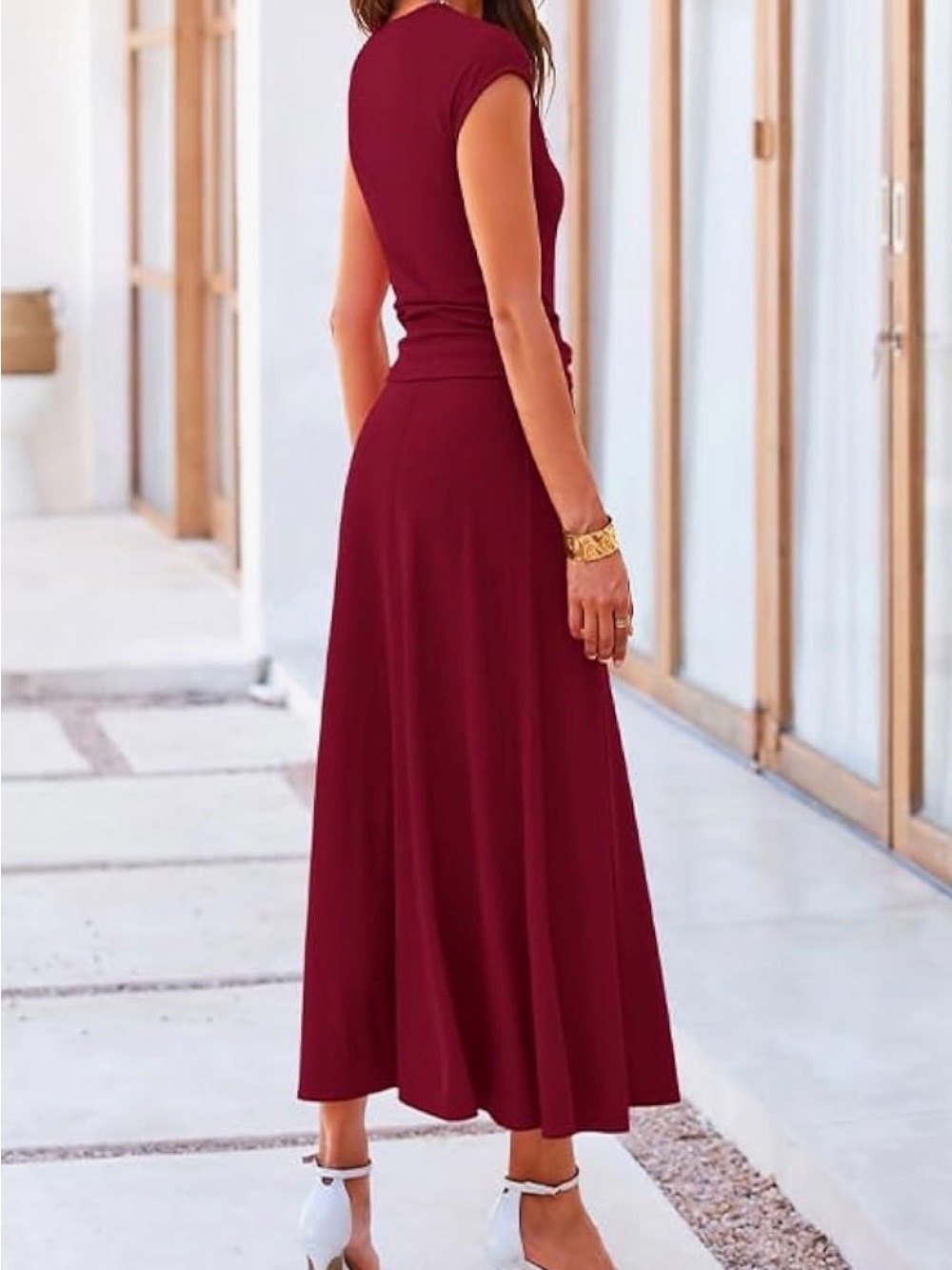 Women's Burgundy A-Line Maxi Skirt Set - Picture 5 of 9